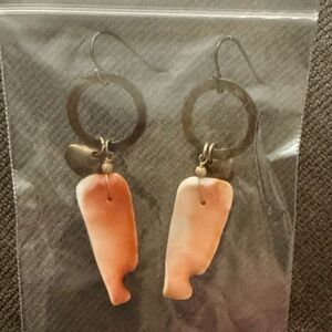 Orange & White Carved Shell Earrings